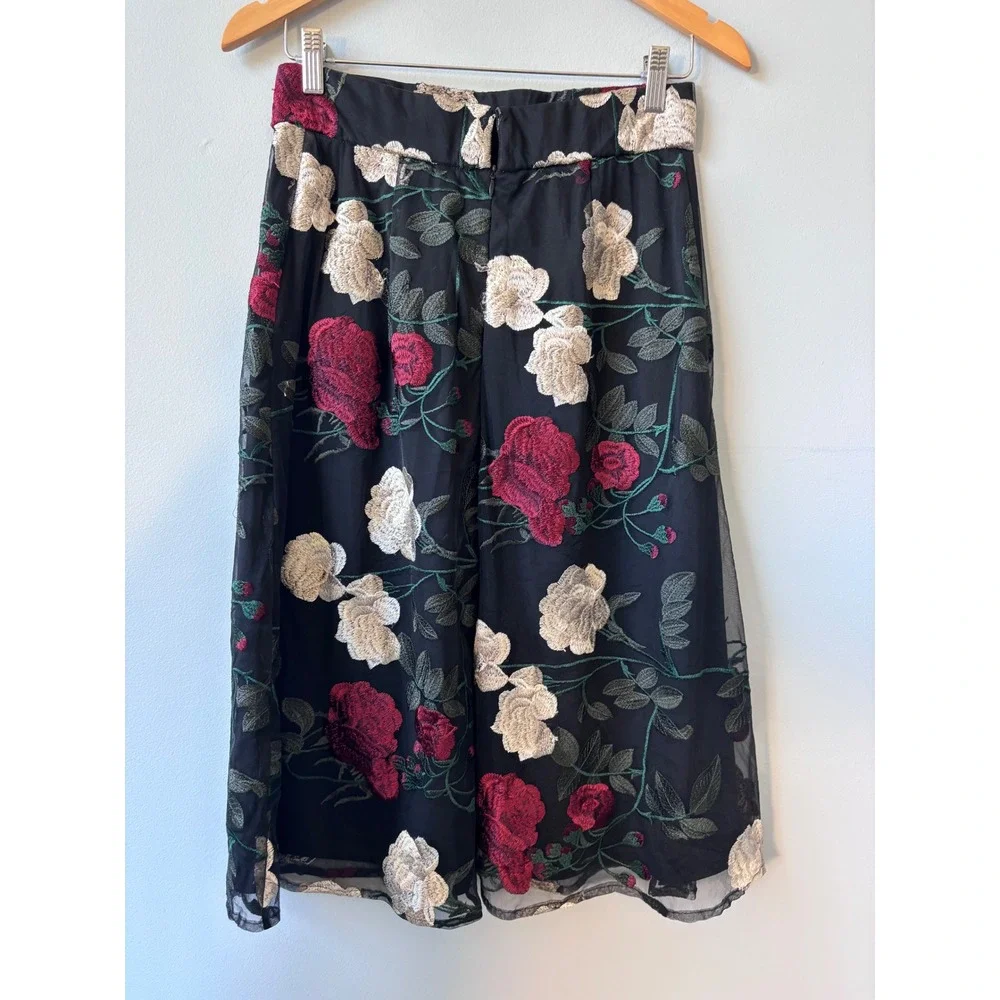 Ralph Lauren‎ top with matching ECI Floral Embroidered Skirt Black Red Roses set